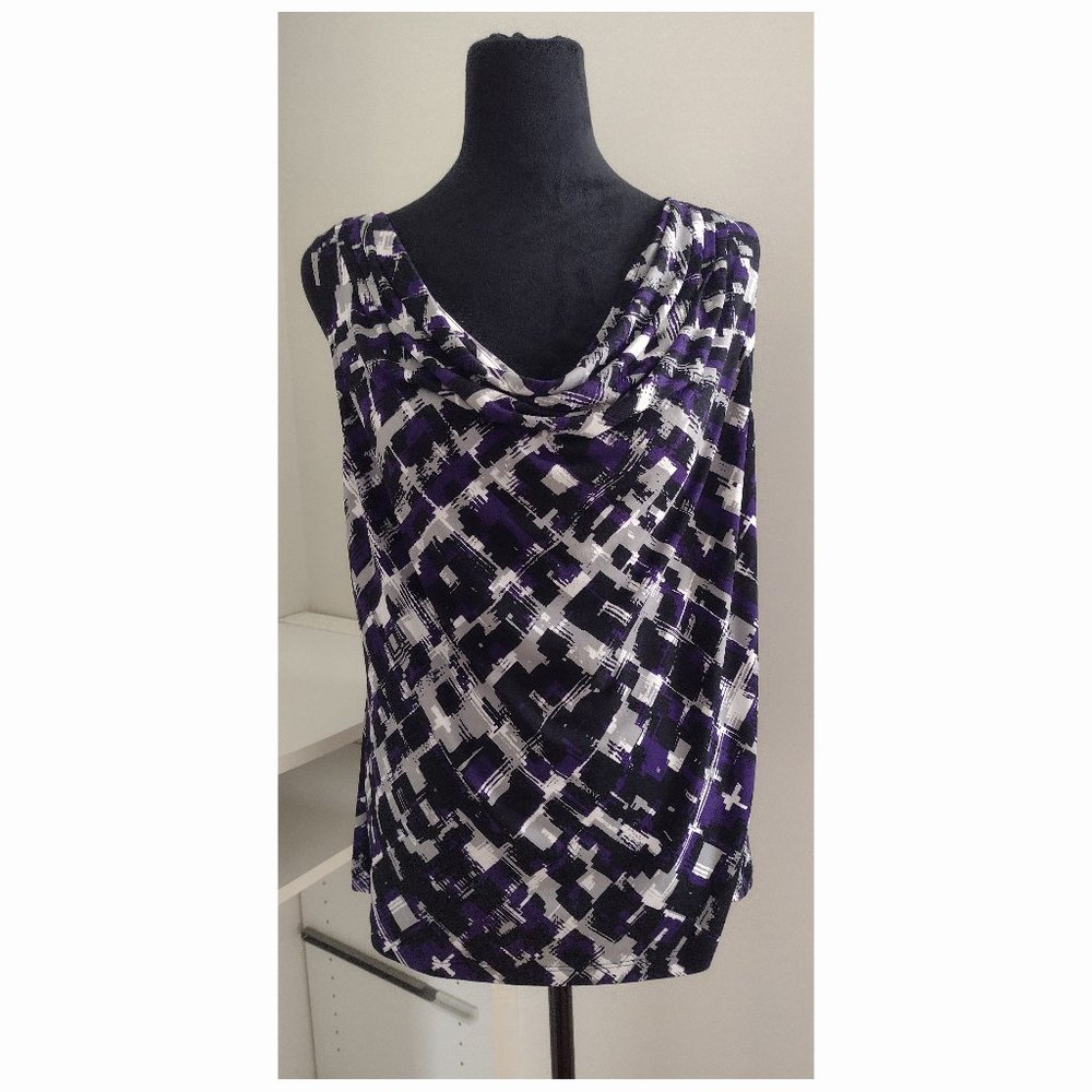 Calvin Klein Sleeveless Cowl/Drape Neck Pattern Multicolored Top